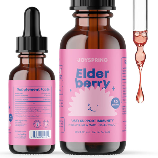 JoySpring Elderberry for Kids - Immune Support with Vitamin C - Kids Eldeberry - Black Elderberry, Toddler Vitamins - Elderberry Liquid Drops - Edlerberry for Toddlers