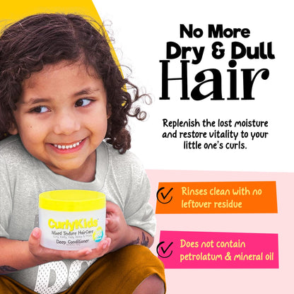 CurlyKids Hair Detangler Conditioner for Kids Kinky, Wavy & Curly Hair - Sulfate & Paraben Free Hair Care Formula - 8oz