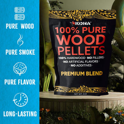 Kona Wood Smoker Tube & Smoking Pellets Set - Hot & Cold Smoke for Charcoal, Electric, Gas & All BBQ Grills - Stainless Steel 12 Inch Hexagon & 14 ounces of Premium Blend Hardwood