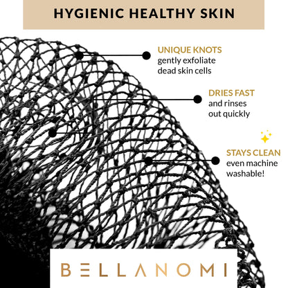BELLANOMI African Exfoliating Net Sponge, Authentic, Ethically sourced from Nigeria, 45 inches Long, Back Scrubber for Daily use (Black)