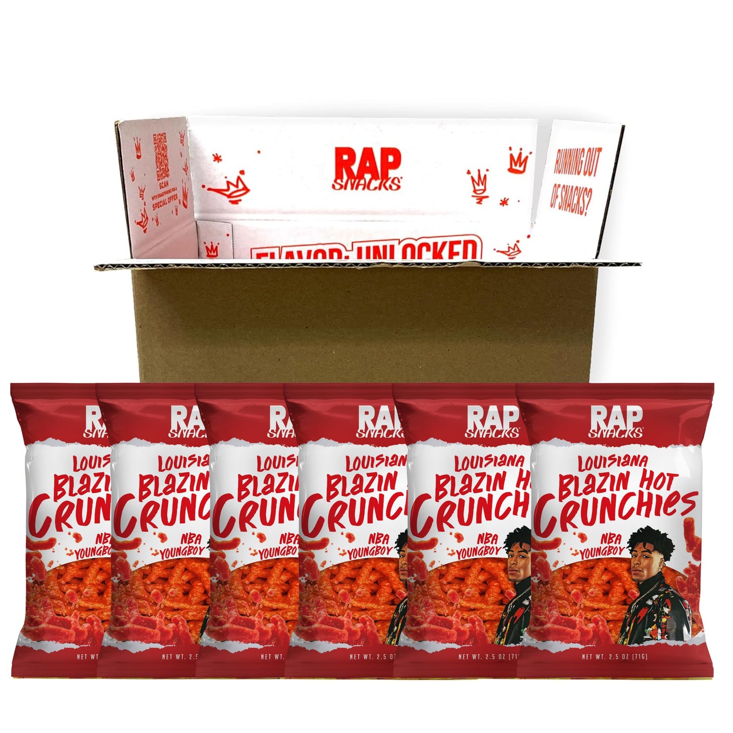 Rap Snacks YoungBoy Never Broke Again Louisiana Blazin Hot Crunchies 3.5 Oz Bags - Pack of 6