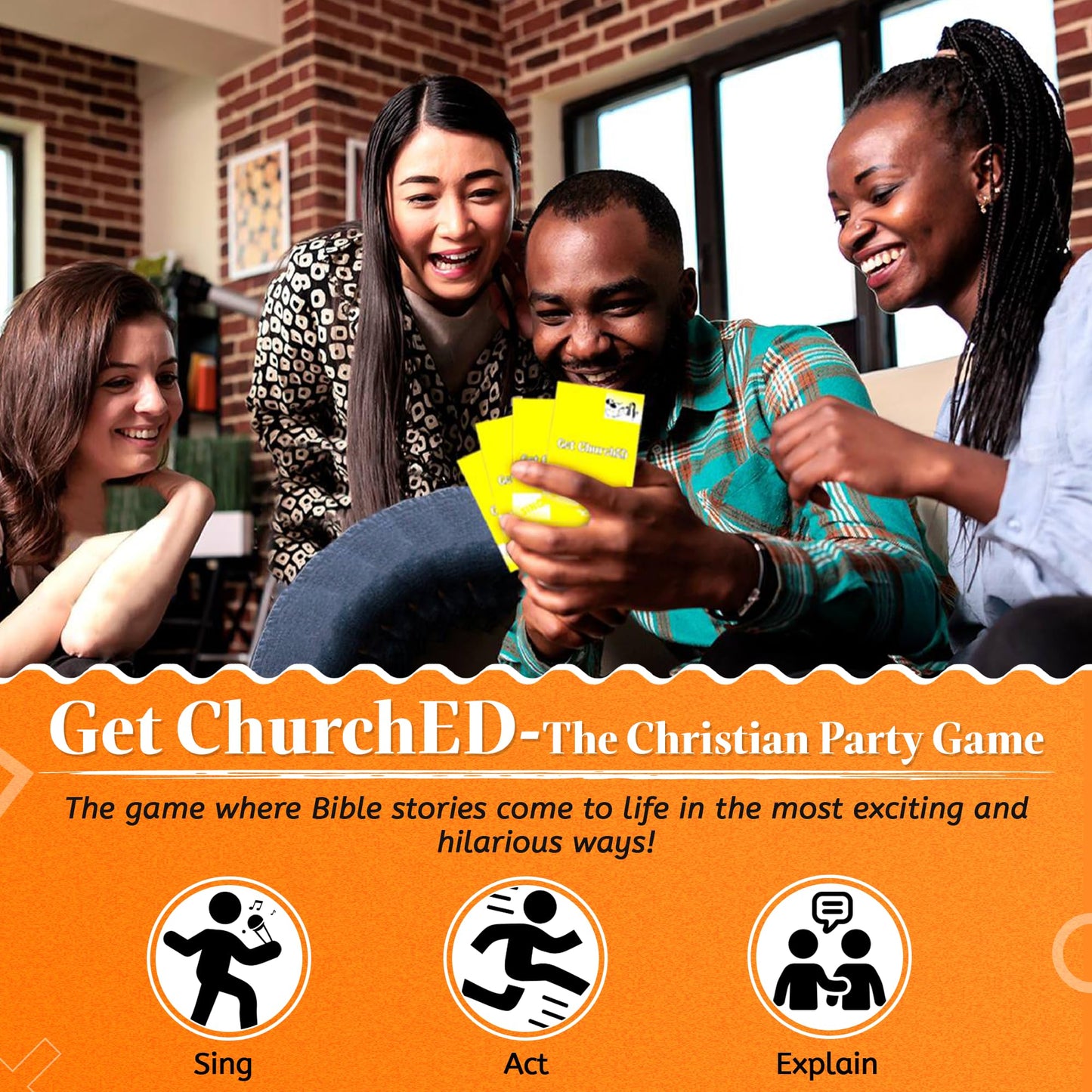 Kulture Games Get ChurchED - The Christian Party Game (Sing, Act/Charades, Explain) - Christian Gifts - Bible Trivia Game - Charades Games for Family & Youth Groups - Christian Cards – Bible Quiz