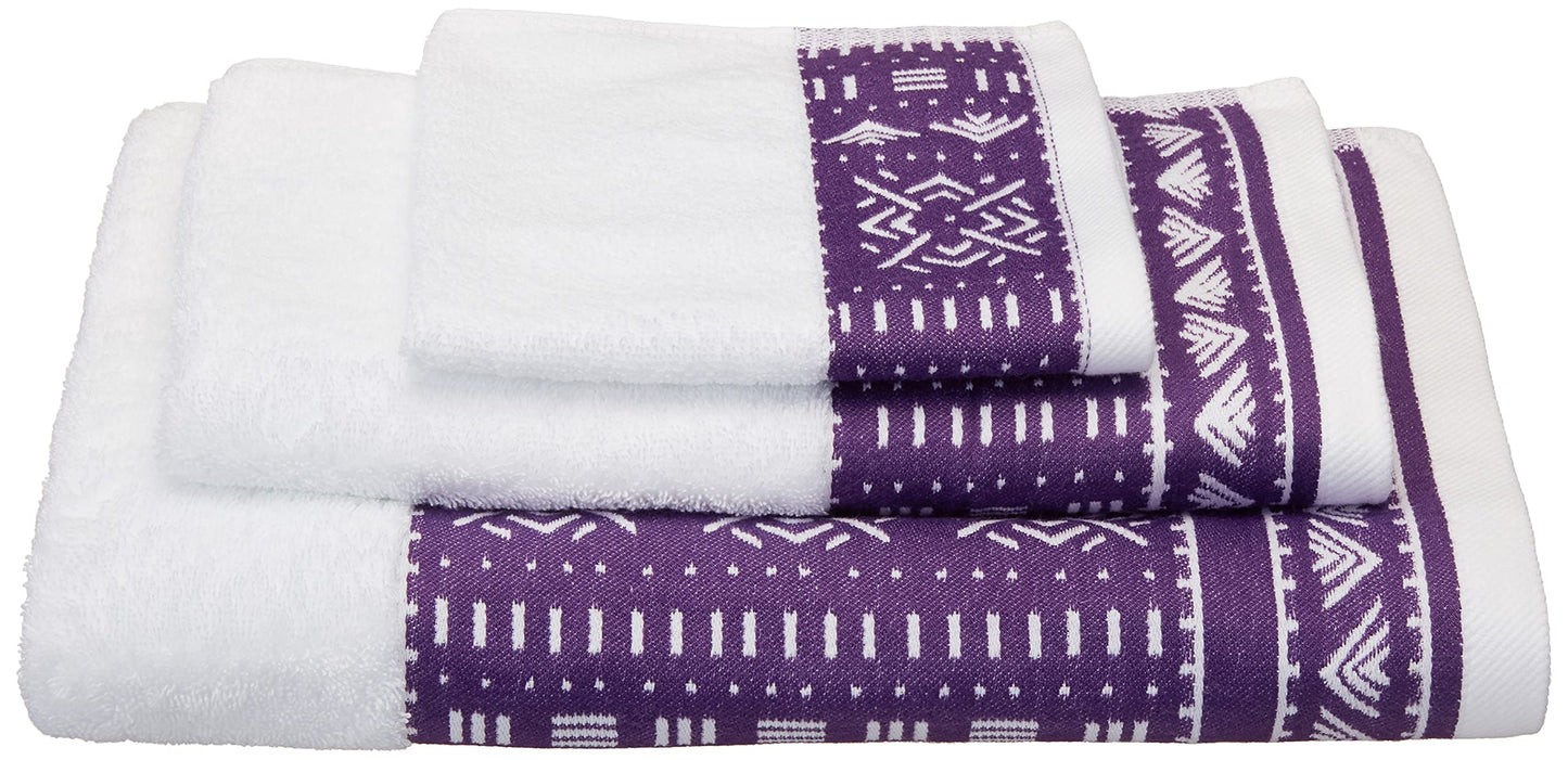 Eclipse Home OBI-Royal Purple Bathroom Towel Set - Pure Cotton Bath Towels - Soft, Fluffy Super Absorbent Cloths for Shower, Beach - African Mud Cloth Patterned - Set of 3 Luxury Bathroom Towels