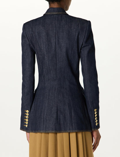 Sergio Hudson, Fitted Double Breast Jacket, 2, Dark Wash Denim