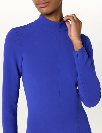 Sergio Hudson, Mock Neck Full Skirt Dress, 4, Sapphire