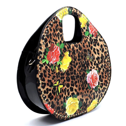 2Chique Boutique Women's Glossy Leopard Flower Printed 2-in-1 Satchel & Wallet Set