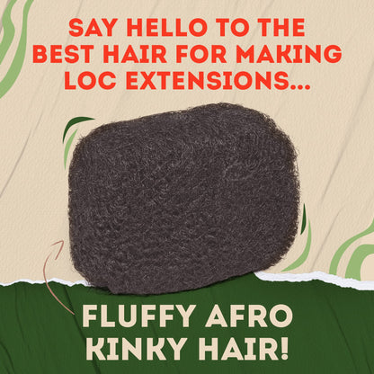 Locsanity Afro Kinky 100% Bulk Natural Human Hair - Braiding Hair for Dreadlocks, Loc Repair, Dreadlock Extensions, Twists, Braids - 8 Inches Long, 1 Oz - #2