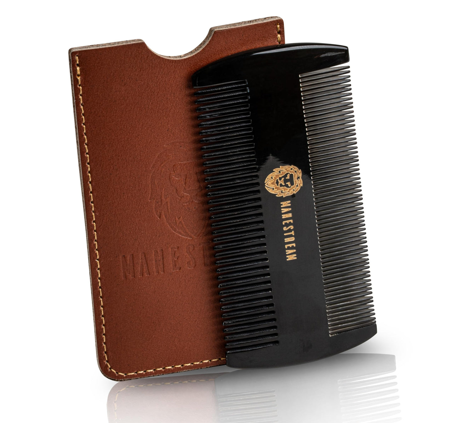 Premium 100% Oxhorn Dual-Action Beard Comb with Genuine Leather Case – the Perfect Beard Grooming Gift for Men by Man & Mane.