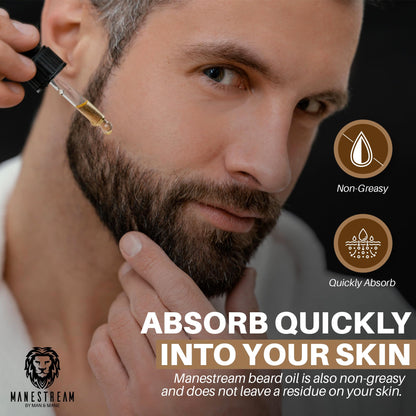 MAN & MANE Manestream Beard Oil for Men, Beard Growth Oil, Hair Growth Oil with Vitamin E, Jojoba Oil, Macadamia Oil, Sunflower Oil, Olive Oil - Fall & Summer Bundle