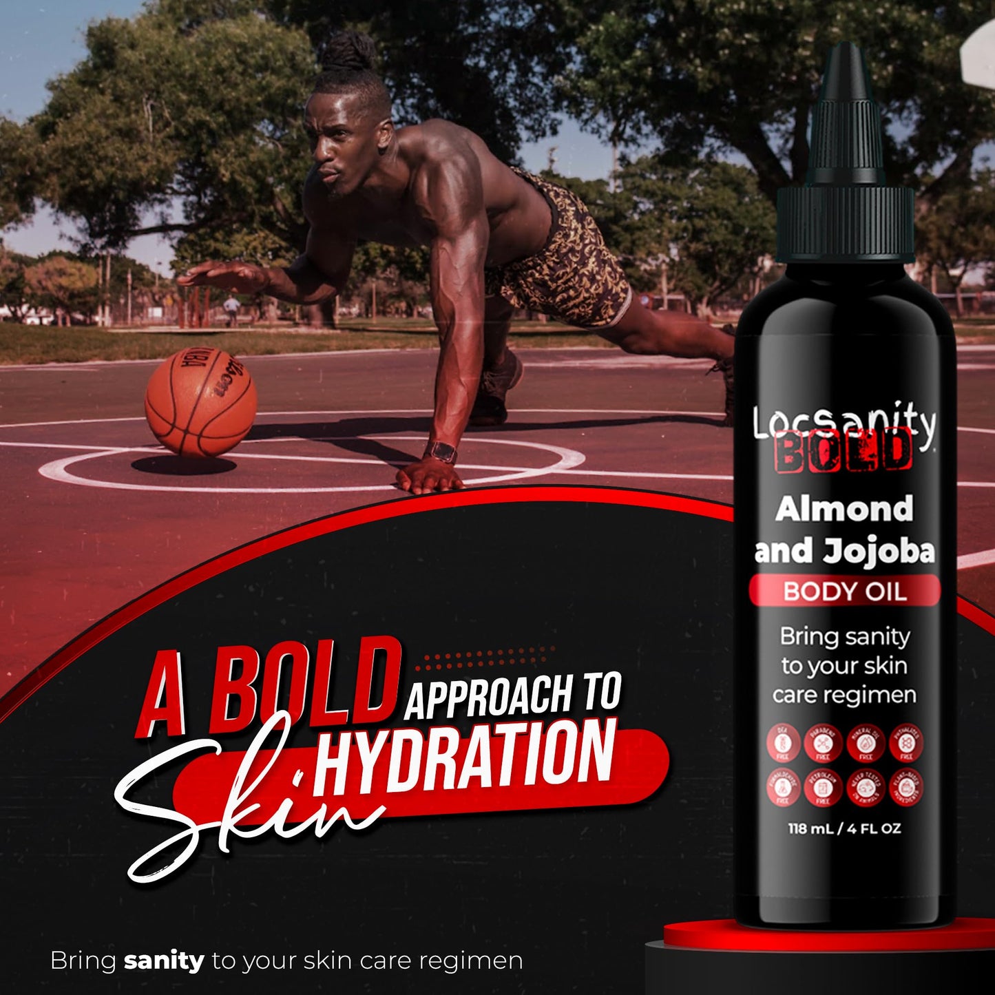 Locsanity Men's Body Oil, Jojoba Seed, Sweet Almond, Extra Virgin Olive, Coconut, Apricot Seed, Grapeseed, Marula, Aloe Vera 4oz