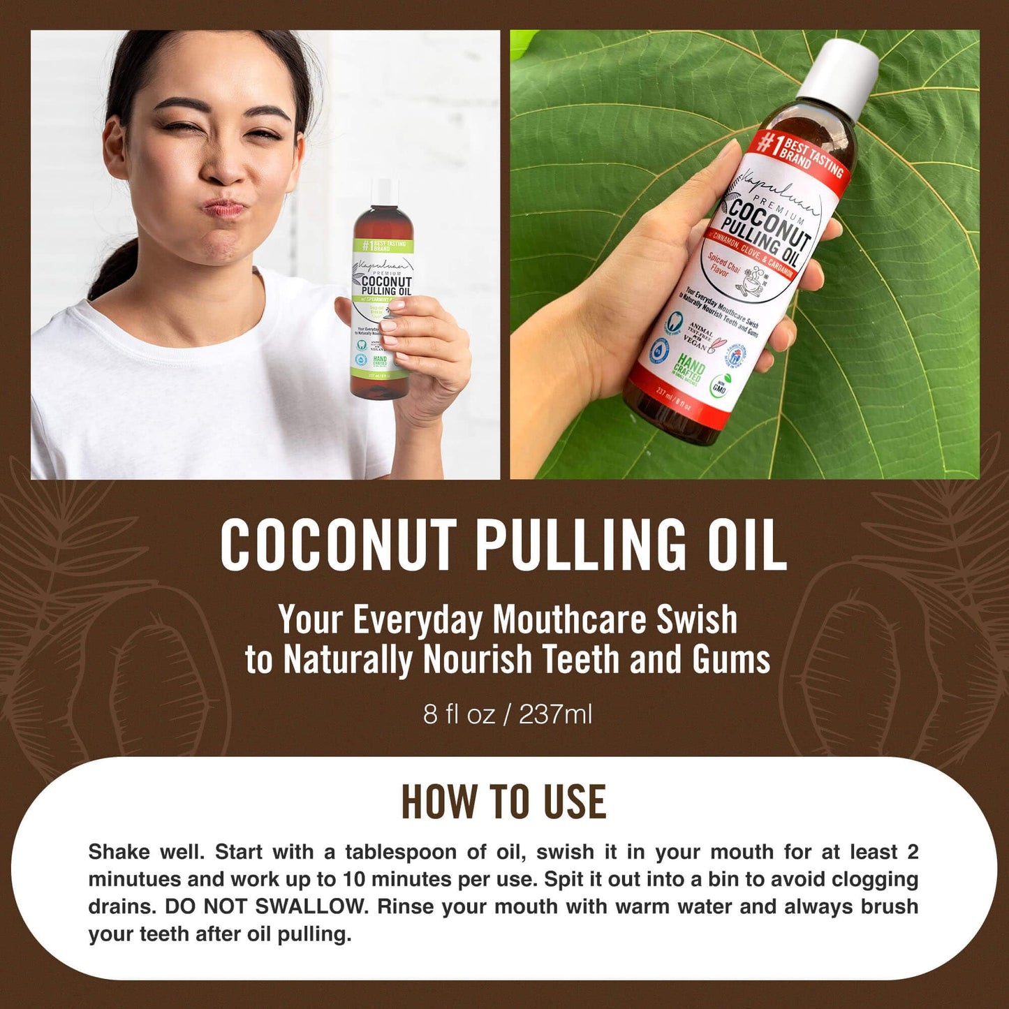 Kapuluan Coconut Oil Pulling for Teeth and Gums Mouthwash, 100% Pure and Natural, Non-GMO, Ayurvedic – Refreshing Cinnamon Essential Oils