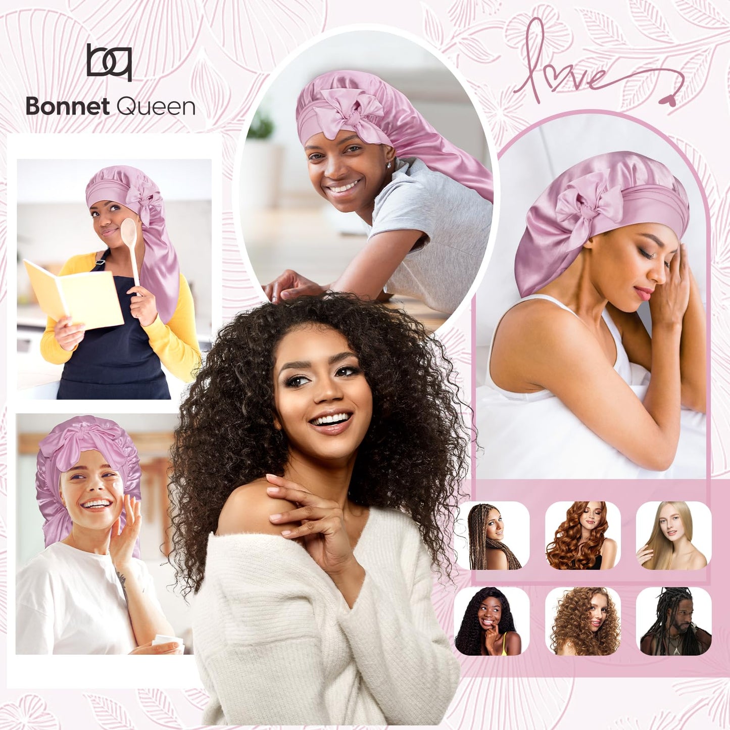BONNET QUEEN Braid Bonnet and Long Bonnet Foldable Extra Long Silk Bonnet for Braids Satin Bonnet for Sleeping Hair Bonnet with Tie Band Long Sleep Cap