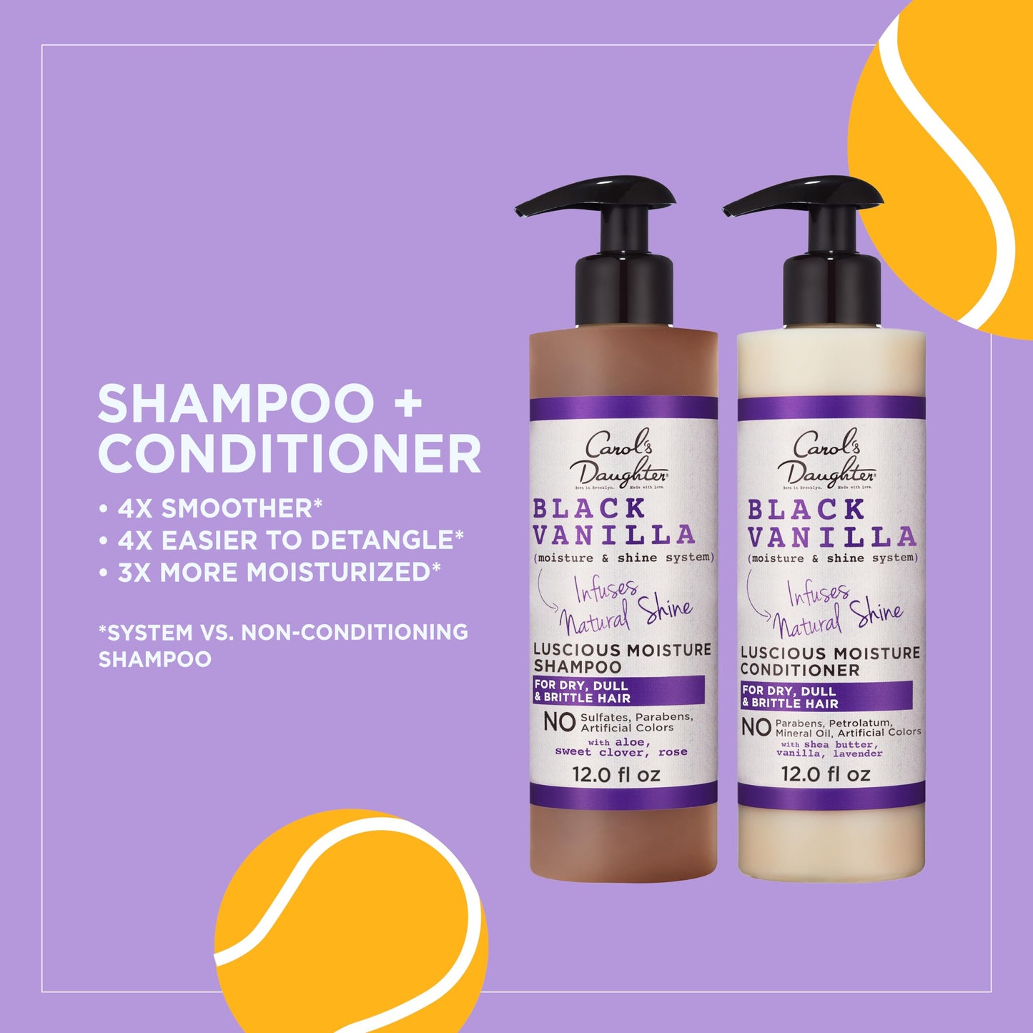 Carol's Daughter Black Vanilla Sulfate Free Shampoo and Conditioner Set for Curly, Wavy or Natural Hair, Moisturizing Hair Care for Dry, Damaged Hair, 1 Kit