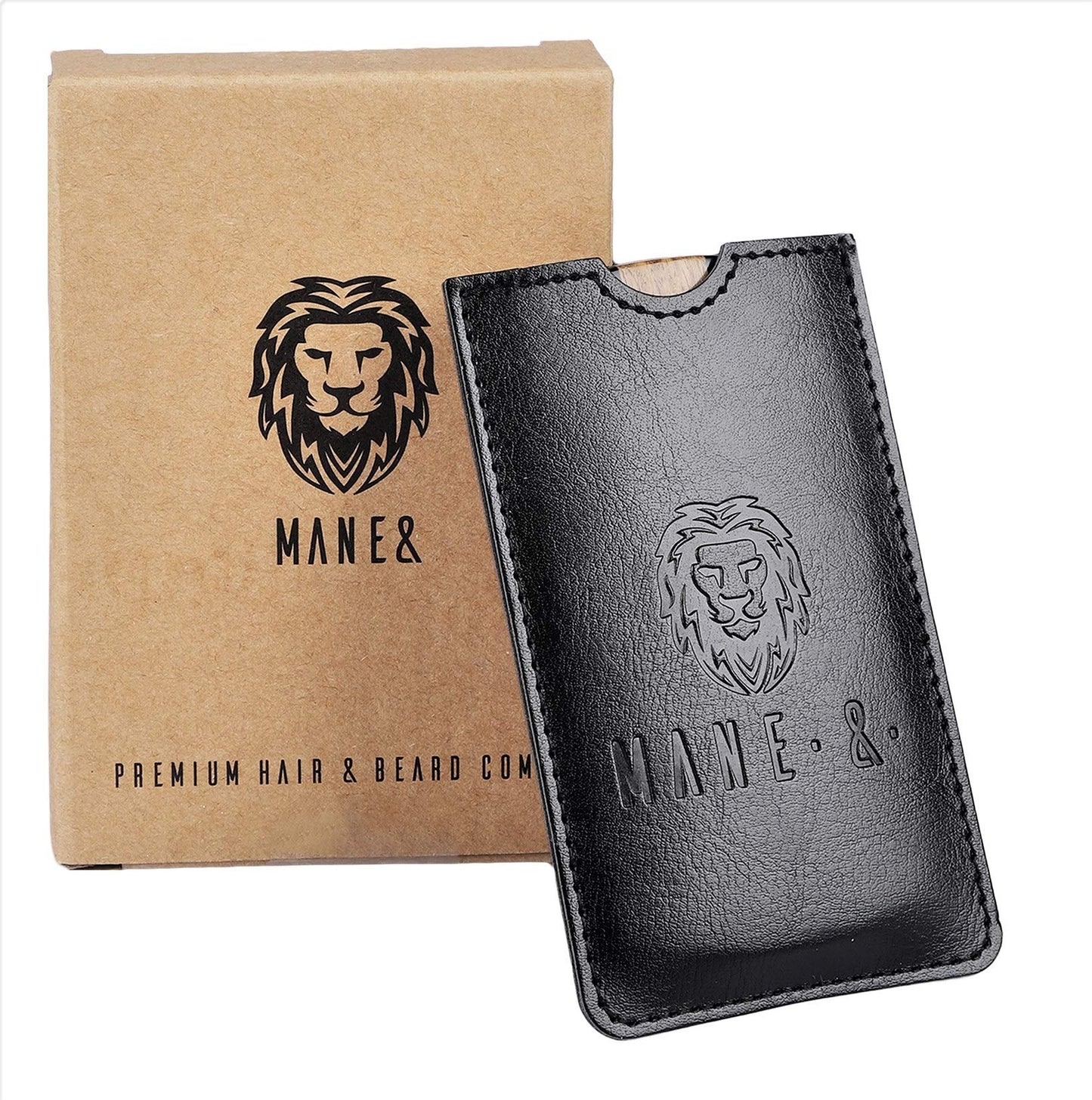 Premium Natural Ox horn and Sandalwood Beard Comb Dual-Action | Double Sided Beard & Mustache Comb with Black Protective Case | Perfect Grooming Companion & Gift for Men – by Man & Mane