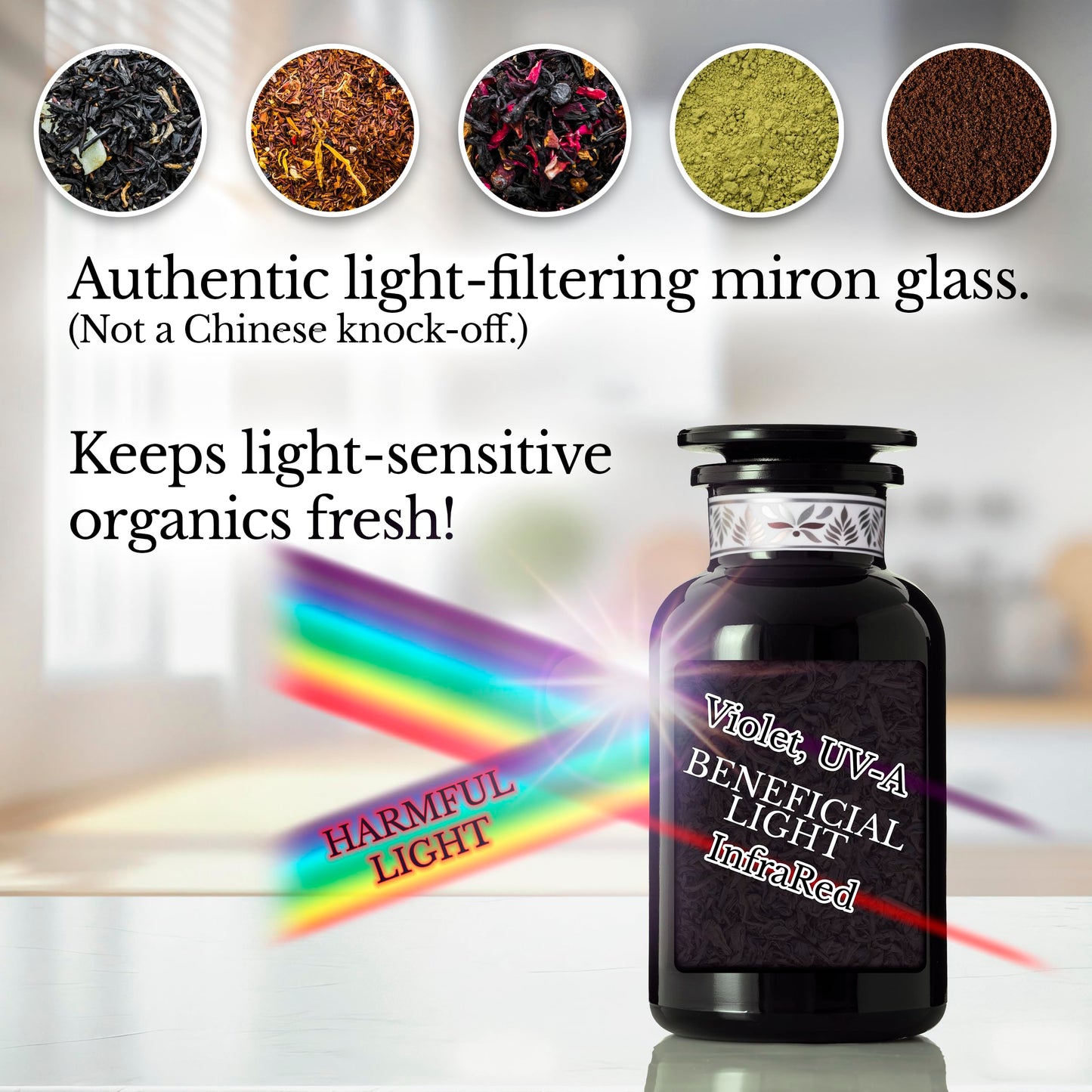 Artanis Home Custom Ultraviolet Glass Apothecary Jar, Gift for Tea Lovers, Airtight Glass Storage for Tea, Herbs, and Spices, with Lid, Custom Gift Box, and Spoon for Home Apothecary, 500 ml