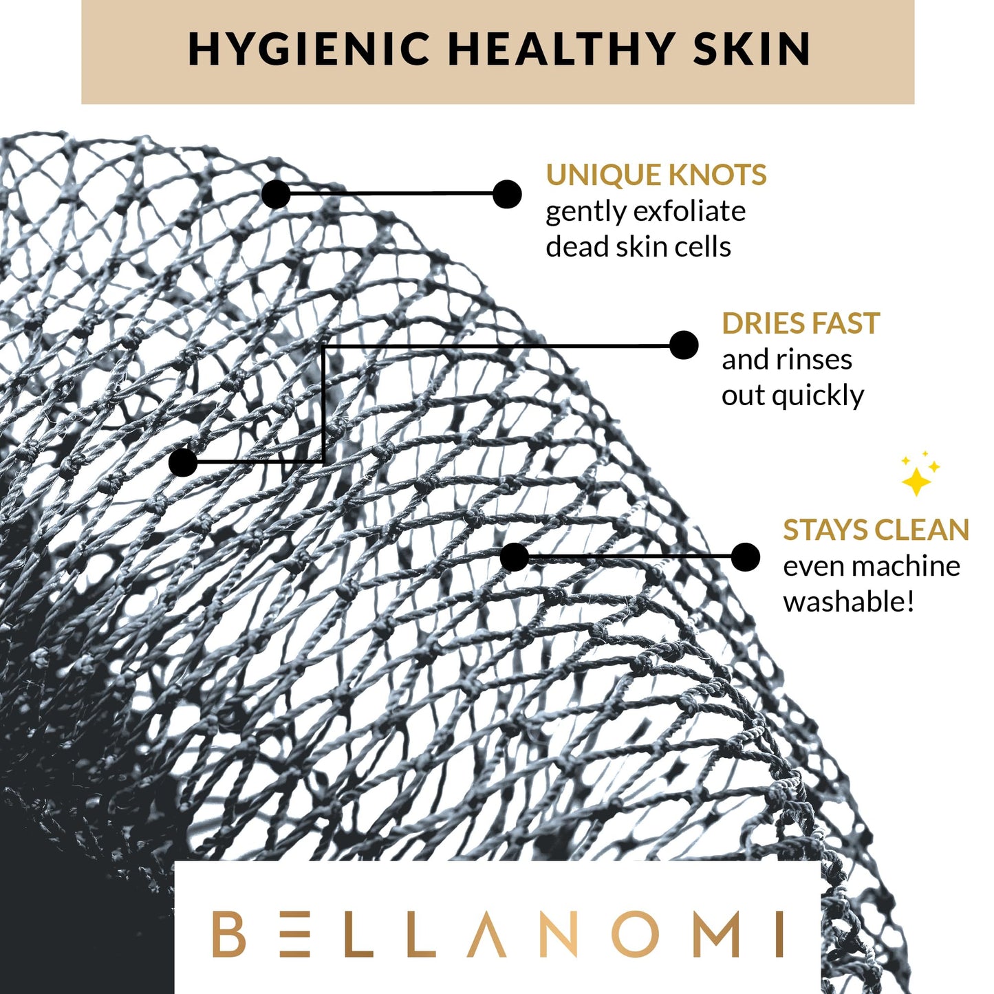 BELLANOMI African Exfoliating Net Sponge, Authentic, Ethically sourced from Nigeria, 45 inches Long, Back Scrubber for Daily use (Slate)