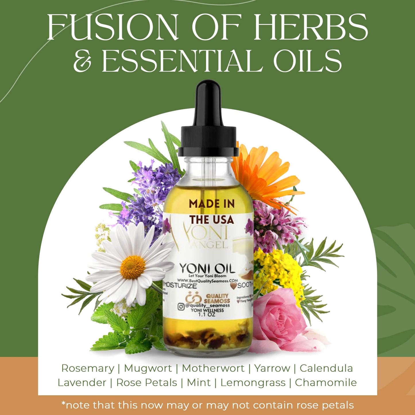 USA Made Yoni Oil, Restores pH Balance, Relieves Drynesss Mint Fresh Feminine Care Oil, Reduces Odor, All Natural, Herbal Yoni Blend Tea Tree, Mint, Lemongrass, Jasmine & Chamomile