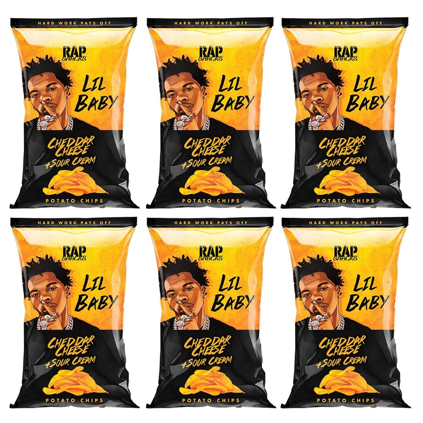 Rap Snacks Lil Baby Cheddar Cheese + Sour Cream Potato Chips 2.5 Oz Bags-Pack of 6