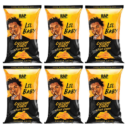 Rap Snacks Lil Baby Cheddar Cheese + Sour Cream Potato Chips 2.5 Oz Bags-Pack of 6