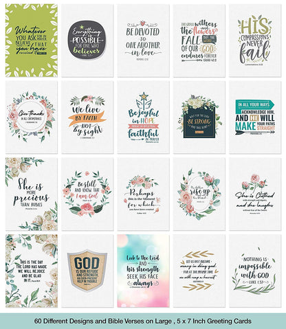 Dessie 60 Unique Bible Verse Cards With Envelopes and Gold Seals. Scripture Cards With 60 Different Designs and Inspirational Bible Verses. Christian Greeting Cards Assortment.