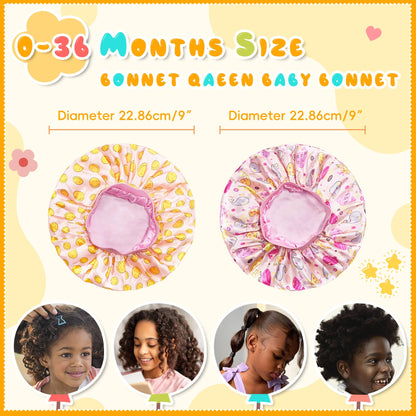 BONNET QUEEN Baby Bonnet 2Pcs Kids Bonnet Wide Elastic Silk Bonnet Double Layer Reversible Baby Satin Bonnet Toddler Bonnet 2-8 Years Gold Ring & Floral