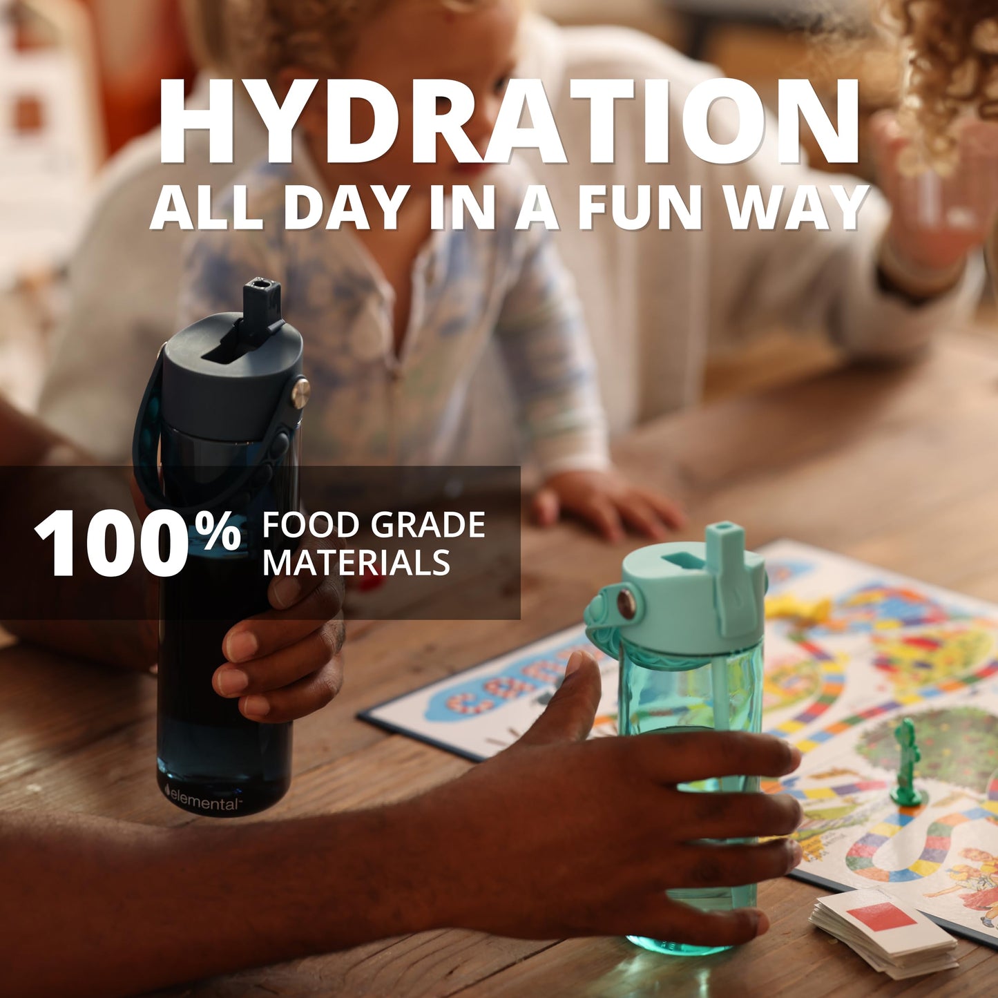 Elemental Leak Proof Water Bottles for Kids - Splash Kids Water Bottle for School with Pop-it Handle - Tritan Plastic Water Bottle with Straw - Mermaid & Robin's Egg - 18oz (2 Pack)