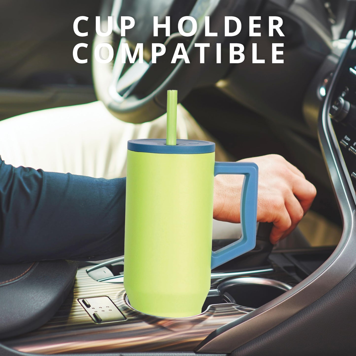 Elemental 40 oz Tumbler with Handle and Straw - Spill Proof Insulated Stainless Steel Commuter for Hot and Cold Beverages - Travel Coffee Mug with 2 Straws & Spill Proof Lid - 40oz - Sage Mist