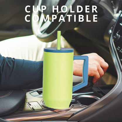 Elemental 40 oz Tumbler with Handle and Straw - Spill Proof Insulated Stainless Steel Commuter for Hot and Cold Beverages - Travel Coffee Mug with 2 Straws & Spill Proof Lid - 40oz - Sage Mist