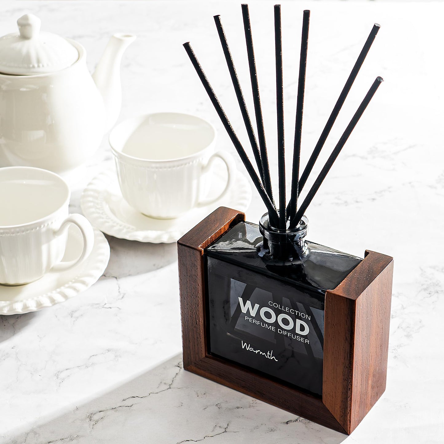 Scent Décor Luxury Reed Diffuser for Home Set with Scented Sticks and Essential Oil Refill in Glass Bottle, Decorative Wooden Frame – Warmth Fragrance for Bedroom Bathroom Office (5.6oz)