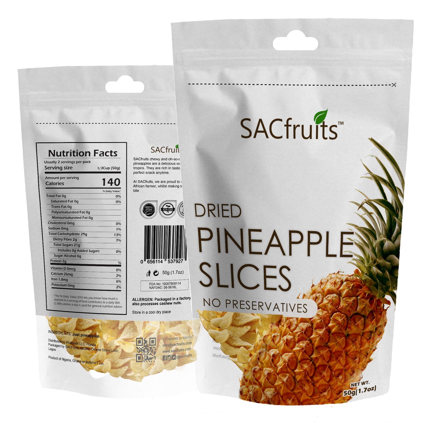 SACFruits All Natural Delicious Dried Pineapple Slices | Non-GMO | Unsweetened & Unsulfured – Lean, Vegan & Paleo Friendly Snacks (3 bags x 1.7oz)