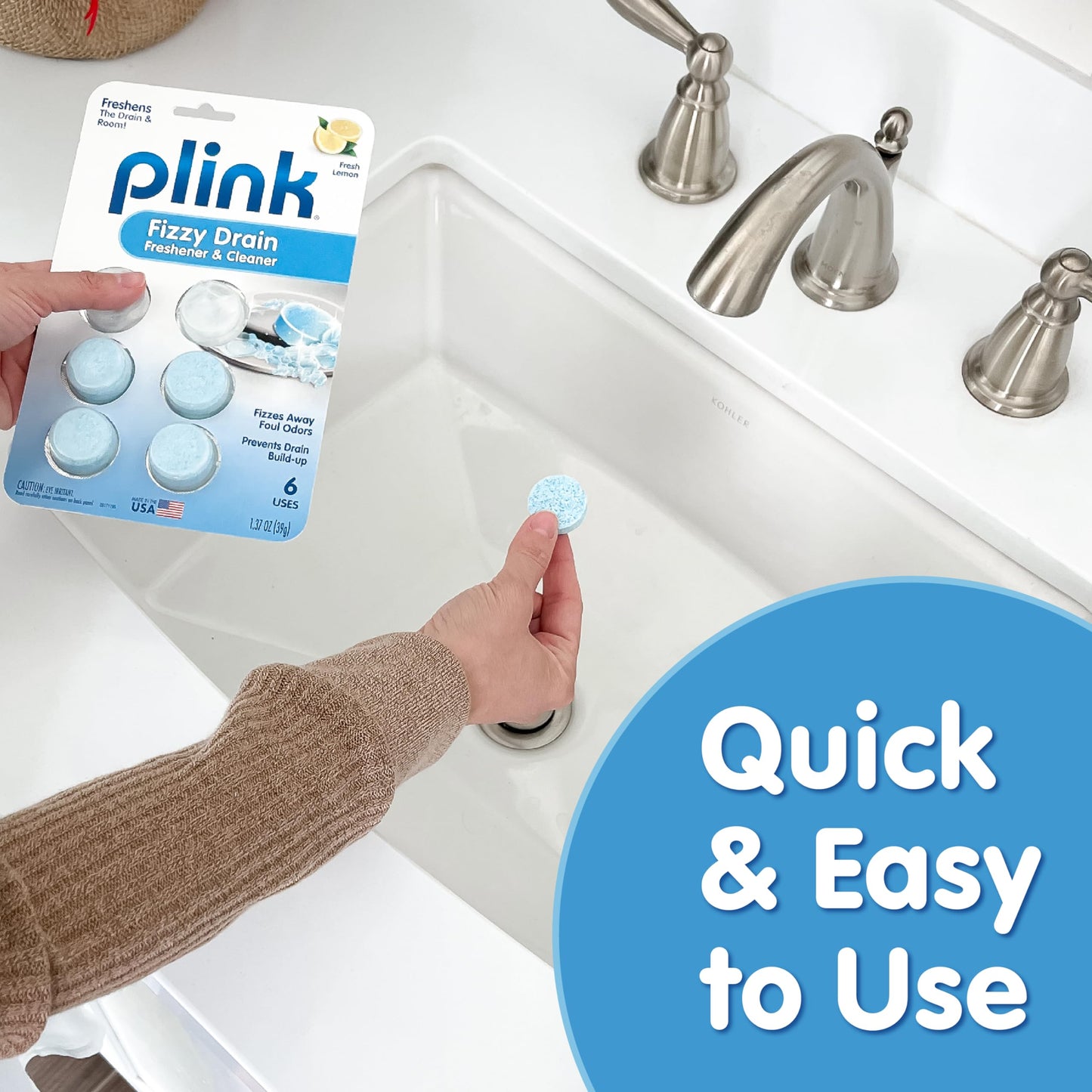 COMPAC HOME Plink Sink Drain Cleaner and Deodorizer, Air Fresheners for Garbage Disposal, Home Accessory Cleaning Products for Kitchen, Drain Cleaner, Lemon Scent, 6 Count (Pack of 1), 6 Tablets