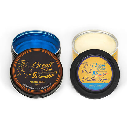 OCEAN VIEW DEEP WAVES POMADE Butter Love (All Natural Wave Grease w/Shea Butter 4oz) and Ocean View Pomade (Water-Based pomade 4 oz) for 360 Wave Training and Wolfing, Strong Hold, Easy Wash