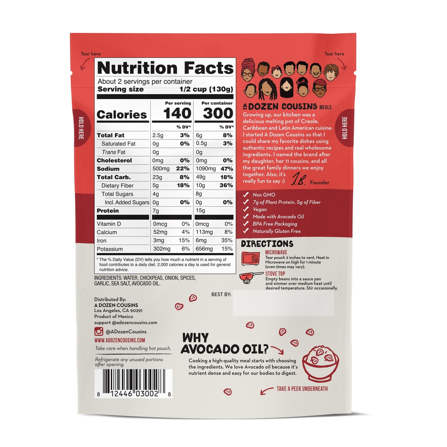 A Dozen Cousins Seasoned Beans, Vegan and Non-GMO Meals Ready to Eat Made with Avocado Oil (Trini Chickpea Curry, 8 Pack)