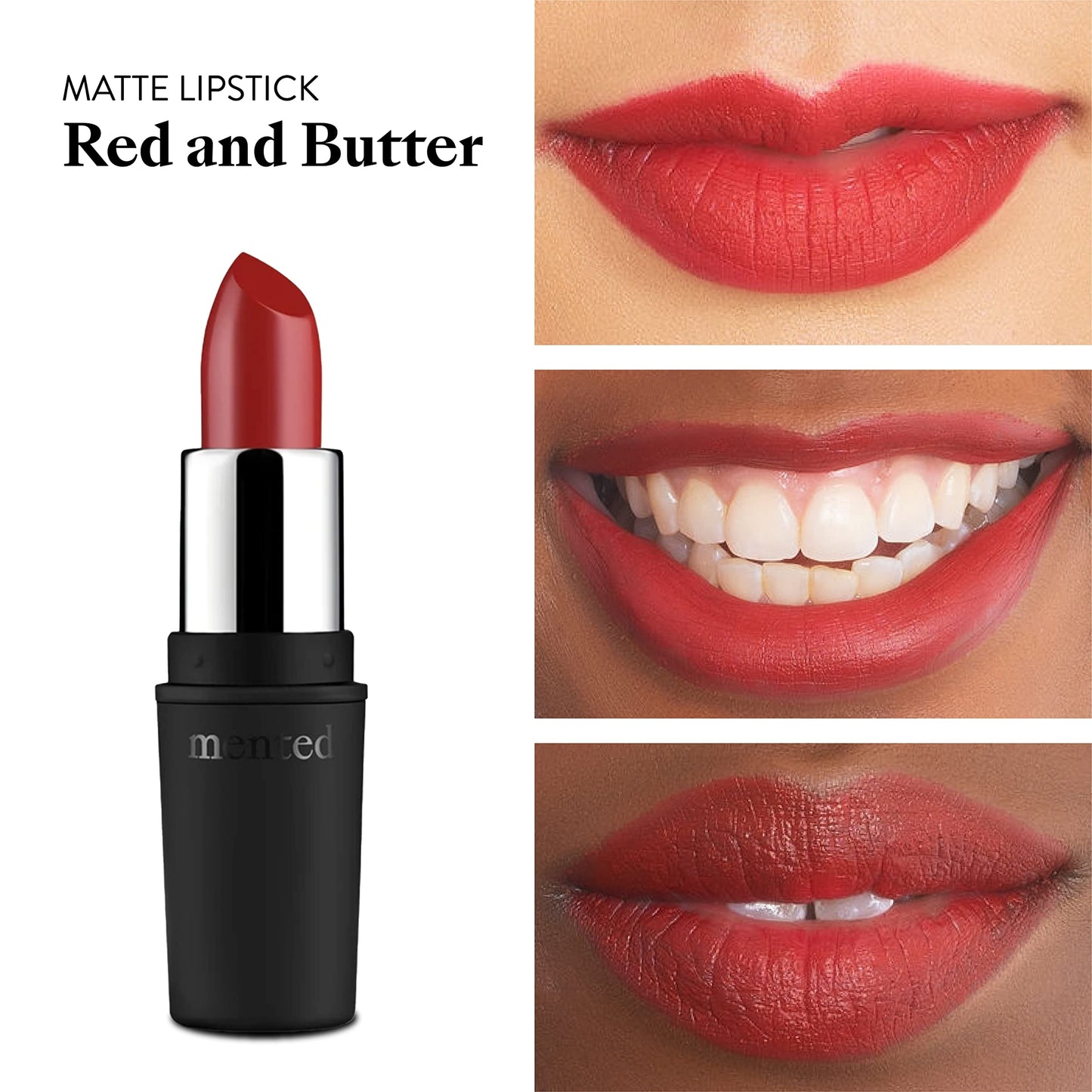 Mented Cosmetics Red Matte Lipstick - Red and Butter Deep Red, Long Lasting Lipstick - Waterproof, Dark Red Lip Stain - Red Lipstick - Smudgeproof Matte Red Lipstick for 24 Hour Stay - Dark Lip Color