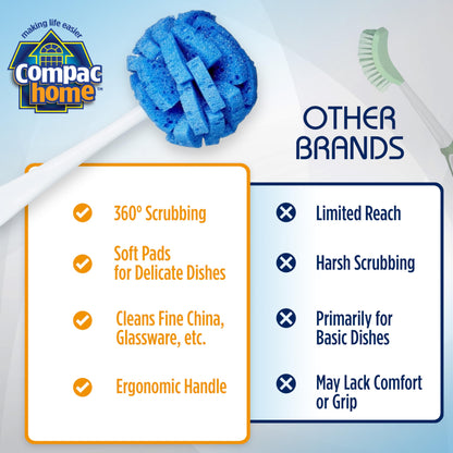COMPAC HOME Dish Wand China Durable Foam Sponge Petals Brush and Clean Dishes, Pots, Bottles, & Glassware, 2 Count