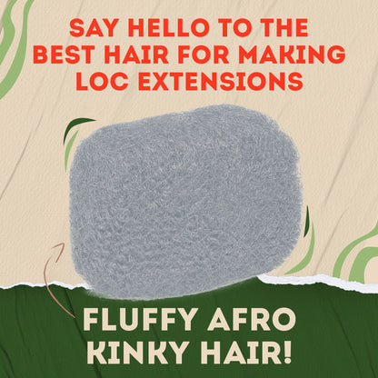 Locsanity Afro Kinky 100% Bulk Natural Human Hair - Braiding Hair for Dreadlocks, Loc Repair, Dreadlock Extensions, Twists, Braids - 8 Inches Long, 1 Oz - 100% Grey