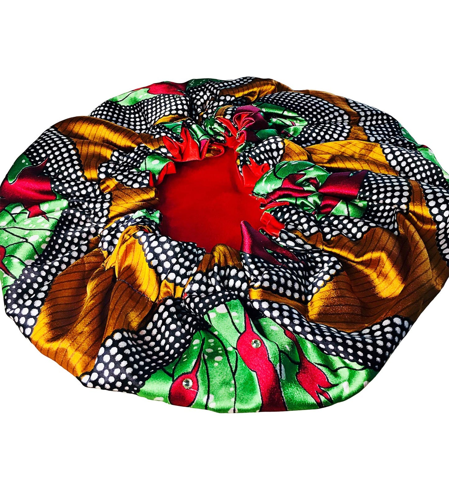 2Chique Boutique Women's African Ankara Print Satin Bonnet Multi Color Patterns (Gold/Multi, Large)