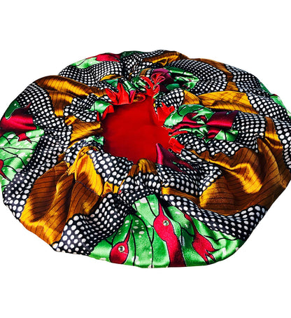 2Chique Boutique Women's African Ankara Print Satin Bonnet Multi Color Patterns (Gold/Multi, Large)