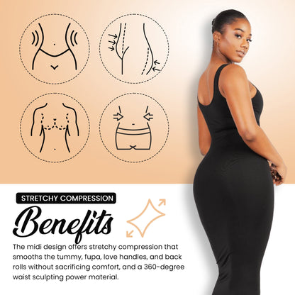 Dresses for Women 2023 Tummy Control Shapewear I Midi Sleeveless High Neck Sculpting Dress Body Shaper (Black - XL/2XL)