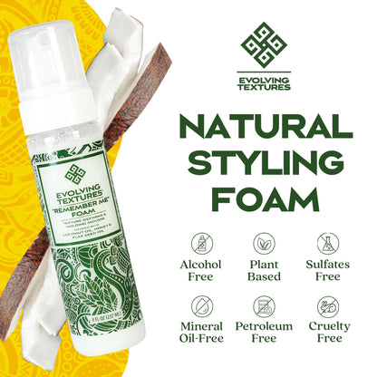 Evolving Textures Remember Me Styling Foam and Holding Mousse for Curly Hair, Curl Leave In with Coconut Oil & Aloe Vera, Go Big & Bold with Moisturizing and Curl Defining Hair Mousse 8 fl. oz.