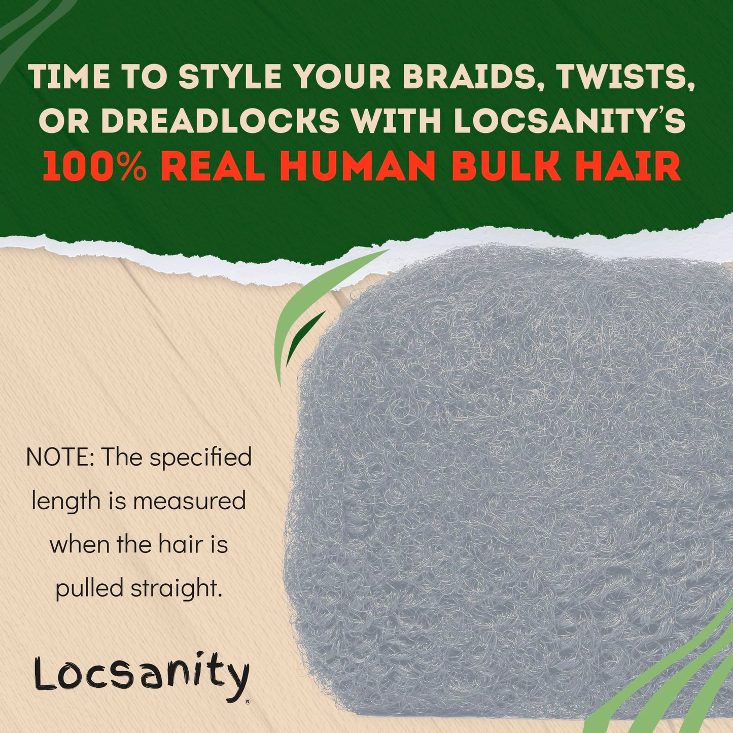 Locsanity Afro Kinky 100% Bulk Natural Human Hair - Braiding Hair for Dreadlocks, Loc Repair, Dreadlock Extensions, Twists, Braids - 8 Inches Long, 1 Oz 100% Grey