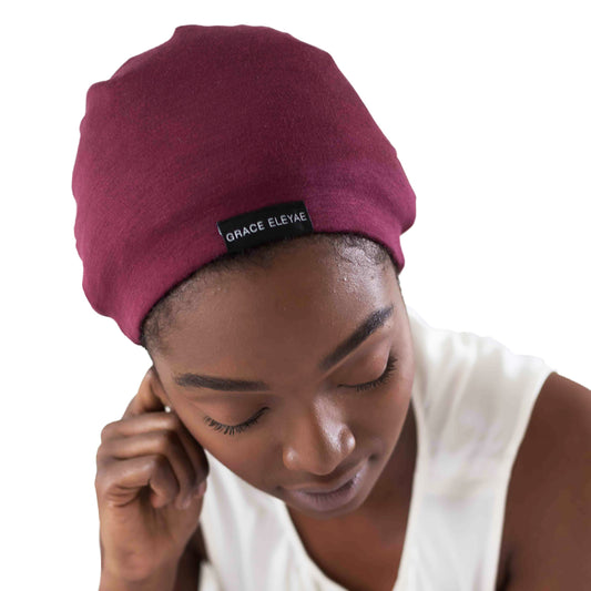 Grace Eleyae [Slap] Satin-Lined Sleep Cap, Womens Tam Hat Beanie, Medium, Wine Red