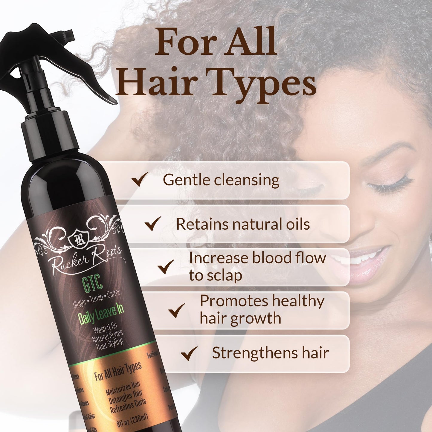 Rucker Roots Daily Leave In Conditioning Spray |Refreshes Curls| Moisturizes Hair|