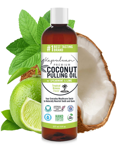 Kapuluan Coconut Oil Pulling for Teeth and Gums Mouthwash, 100% Pure and Natural, Non-GMO, Ayurvedic – Refreshing Spearmint and Lime Essential Oils
