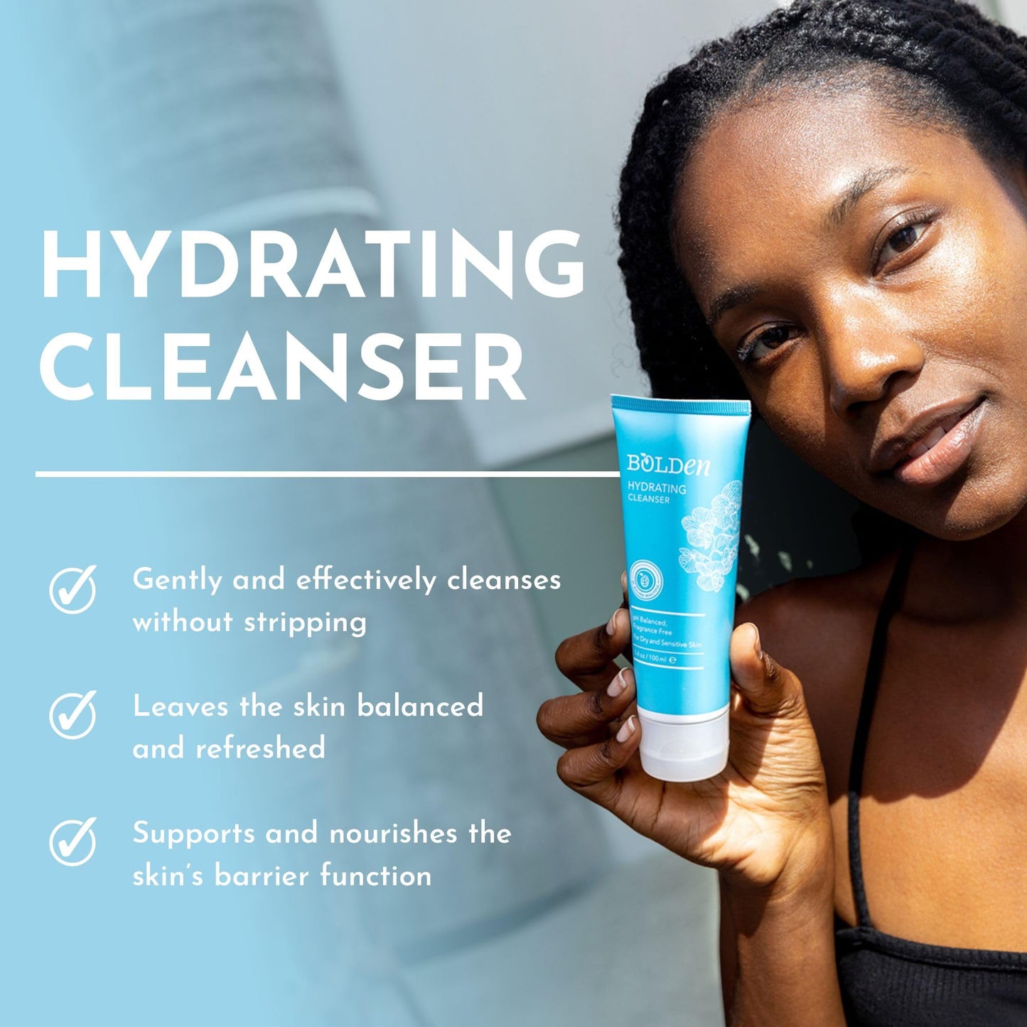 BOLDEN Hydrating Cleanser | Moisturizing Daily Face Wash for Dry, Sensitive Skin | Non-Stripping & Fragrance Free | 3.4 fl oz