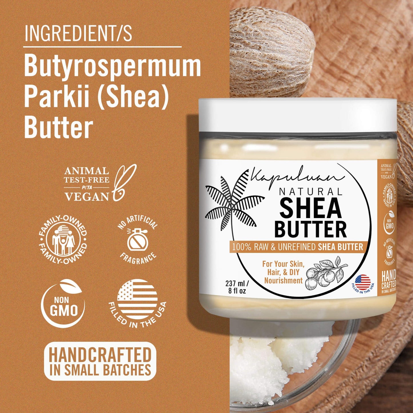 Kapuluan Shea Butter — Raw, Unrefined, Pure Shea Butter Raw for Skin, Hair, and Face - Shea African Butter Skin Moisturizer, Stretch Marks and Acne Scarring .5 lb