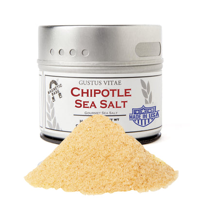 Chipotle Sea Salt | Authentic Artisanal Sea Salt | All Natural, Non GMO Seasoning | Hand Crafted in Small Batches | Made in USA | GLP-1 Friendly | Magnetic Tin | Ultra Premium Seasoning and Rub | No MSG, Gluten, Artificial Anything | Gustus Vitae