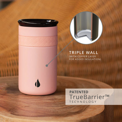 Elemental Artisan Insulated Tumbler, Triple Wall Coffee Travel Mug, Reusable Stainless Steel Coffee Tumbler with Ceramic Lid, Thermal Coffee Cups for Hot (6 Hrs) & Cold (18 Hrs), 12oz - Rose