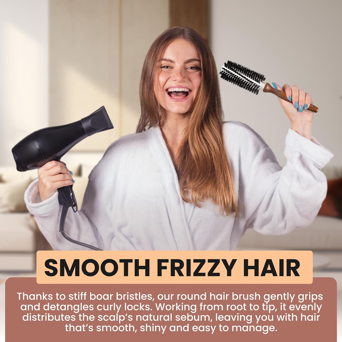 Since 1869 Hand Made In Germany Professional Series Boar Bristle Round Brush - Add Volume, Help Fight Frizz - Super-Grip Handle for Easy Styling - Eco-Sour (Small)