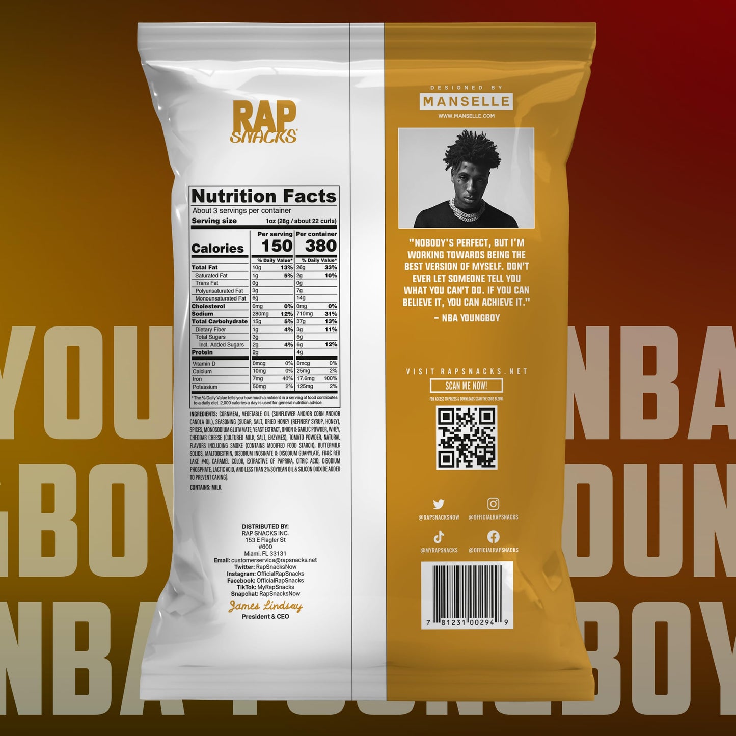 Rap Snacks YoungBoy Never Broke Again Louisiana Honey Hot Crunchies 3.5 Oz Bags - Pack of 6